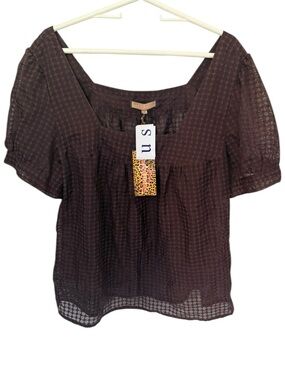 Effeti Moda Woman Brown Cotton Eyelet Sheer Peasant Blouse Small NWT Boho Chic